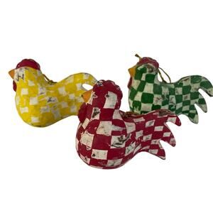 Set of 3 Foreside Paper Mache Hand Painted Chicken Ornaments NWT Indonesia